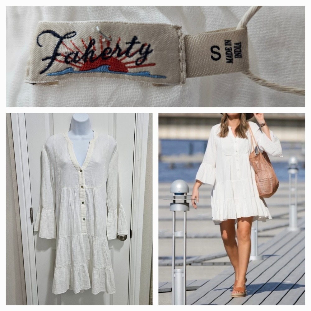 Faherty Dream Cotton Gauze Kasey Dress‎ Organic Cotton Boho Beach NWT $158 Small